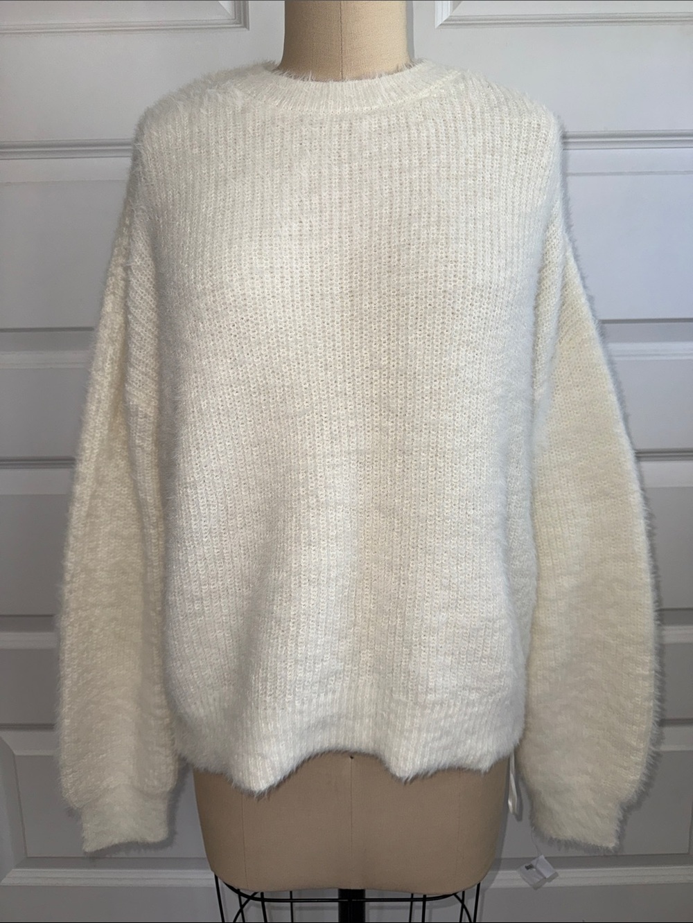 Cream Fuzzy Crewneck Sweater — Women's Soft Knit